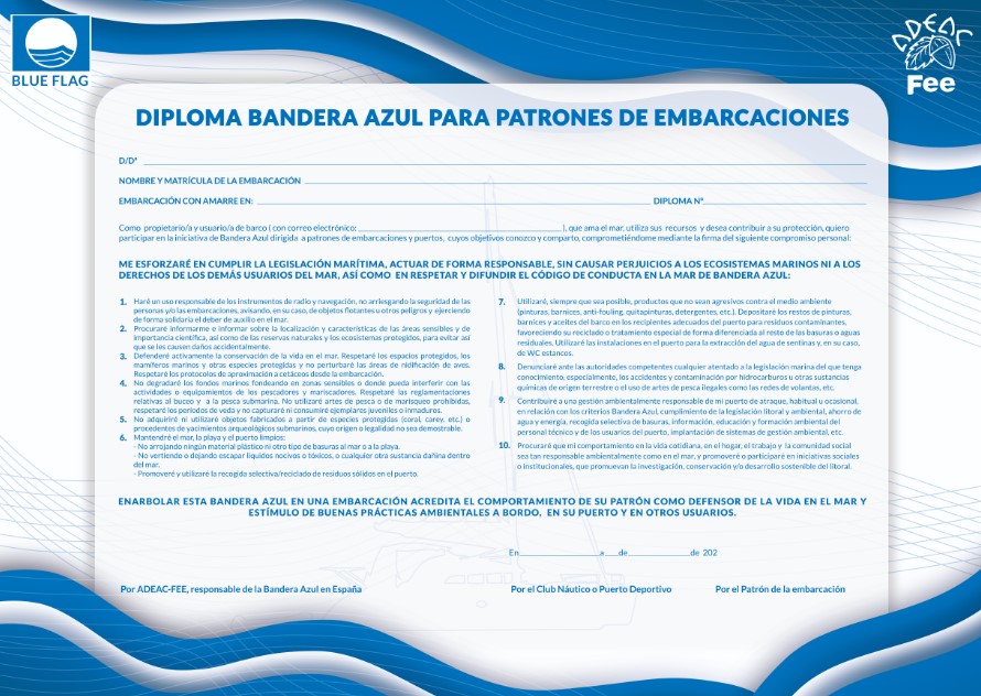 Diploma Bandera Azul Embarcaciones